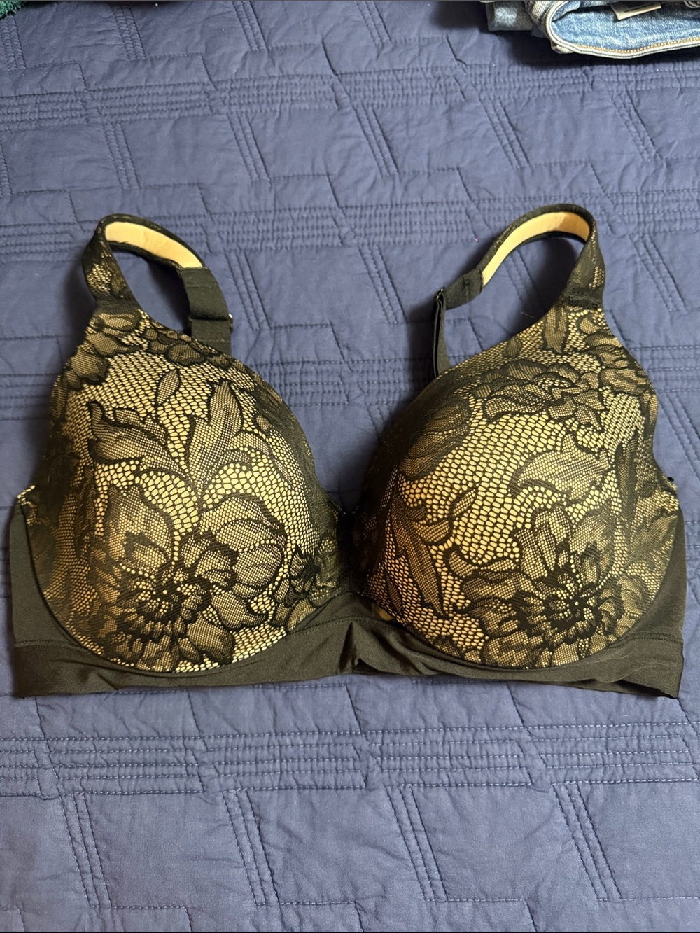Lane Bryant Black & Gold Lace Full-Coverage Bra 38DDD